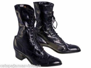 Ladies Vintag Black Kid Victorian Leather Boots Walk Over NIB#5 Size 