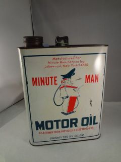 MINUTE MAN 2 GAL VINTAGE MOTOR OIL TIN CAN AUTOMOBILIA 217 T