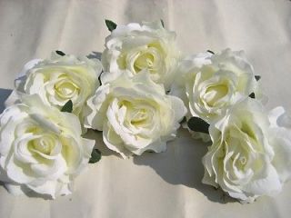 6X white rose Artificial Silk Flower Heads Wedding Wholesale lots 4 
