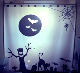halloween shower curtain black cat bats graveyard ghoul from canada