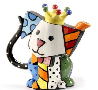 romero britto full size ceramic royalty dog teapot returns not