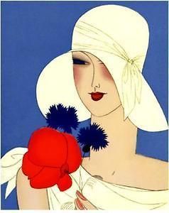 x10 art deco red rose woman flapper needlepoint canvas