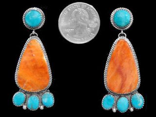 Navajo Earrings Turquoise Orange Spiny Oyster Sterling Silver Betty 