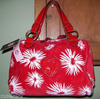 198 JUICY COUTURE Poinsetta RED white flowers satchel bag Velour 