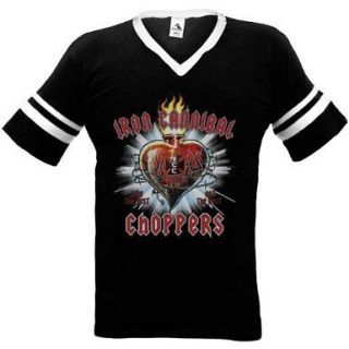 Sacred Heart Iron Cannibal Mens V neck Ringer T shirt Ride The Best 