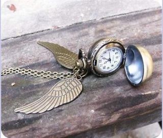 New Year Gift Harry Potter golden snitch Locket antique wings long 