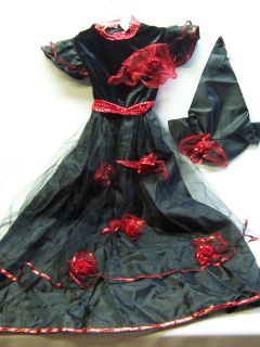 halloween costume can can dance girl large 10/12 black red flowers 