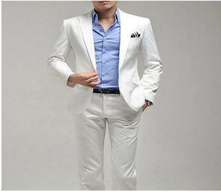 White Mens fashion dress Casual Business One Botton Slim fit Suit 