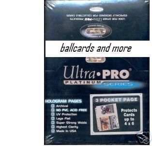 100 ULTRA PRO 4 x 6 Archival 3 Pocket Photo Pages COUPON Sleeve