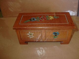 Vintage REUGE Musical Hand Painted Wood Jewelry Box Switzerland Swiss 