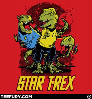 Star T Rex   Star Trek with Dinosaurs Themed TeeFury Tee Shirt   ML 
