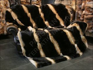   and gold striped fur blanket rex rabbit   real fur rug   genuine fur