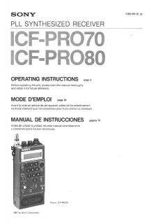 SONY ICF PRO 70 ICF PRO 80 OPERATING INSTRUCTIONS MANUAL Read Before 