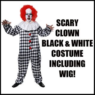 scary it evil clown outfit with wig halloween unisex fancy