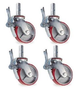 Set of 4 Scaffold Casters with 8 x 2 Red Polyurethane on Steel 