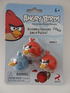 NEW ANGRY BIRDS PUZZLE ASSEMBLE ERASERS THREE PACK FIGURES Great Party 