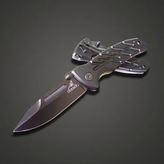 Black GERBER Tactical Steel Folding Small Pocket Knife luK43 w/ Sheath 