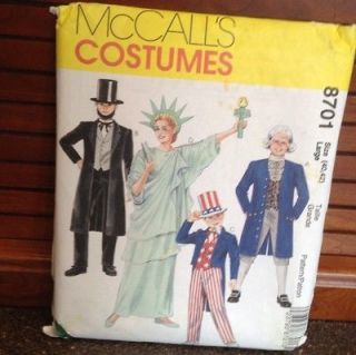   McCalls Costume Pattern Uncle Sam Statue Liberty Patriotic 8701 Large