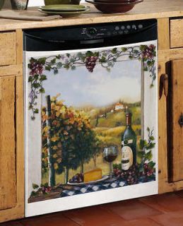 Vineyard Window Scene Kitchen Dishwasher Magnetic Cover Wine Grape 