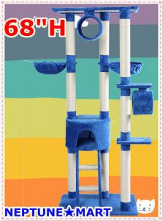 Neptune』68H Blue Cat Tree Bed Toy House Condo Scratcher Pet 