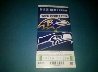Newly listed BALTIMORE RAVENS @ SEATTLE SEAHAWKS Ticket 11/13/11 Full 