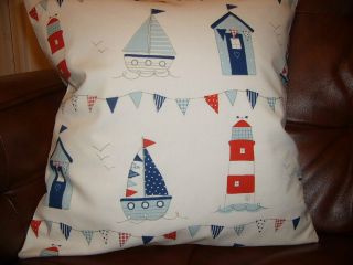   COVER BOYS BOAT LIGHTHOUSE BUNTING BEACH HUT SEASIDE RED BLUE NAUTICAL