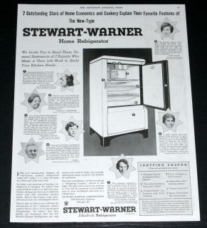 1934 OLD MAGAZINE PRINT AD, STEWART WARNER ELECTRIC HOME REFRIGERATOR 
