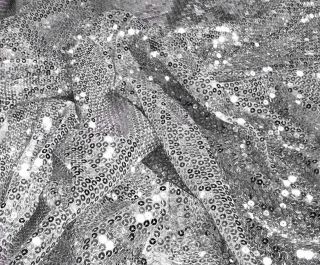 SILVER STRETCH MESH W/SILVER SEQUINS FABRIC 50 WIDE BY THE YARD