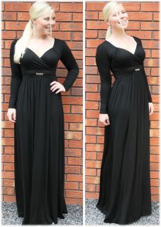 Long Black Maxi Dress Long Sleeve Party Formal Evening Cocktail Gown 