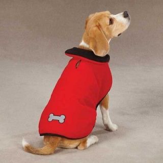   Fleece Reversible Dog Jacket Coat W/Reflective Stripes and Bone Red
