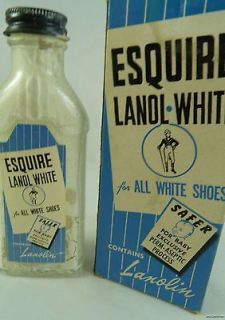   Esquire Lanol White Shoe Polish Lanolin Shine Antique Bottle Box