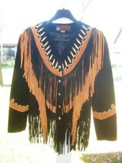 suede jacket fringe beads native american style nwot more options