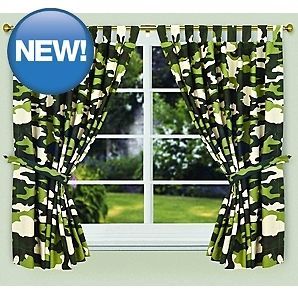 Kids/Boys Green Camouflage Curtains, 137cm(54)Dx168cm(66)W