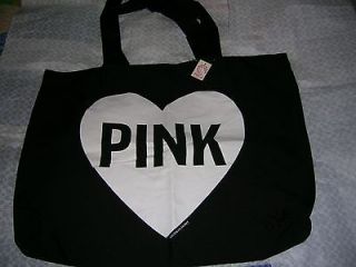VICTORIA S SECRET Pink Large WEEKENDER TOTE BLACK HEART BAG nwt