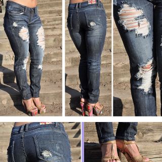 skinny darkblue ripped jeans SZ 0 13 by Machine Jeans FAST FREE 