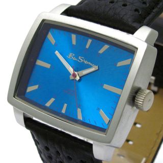 Ben Sherman Mens Square Watch with Blue Dial and Black Leather Strap 