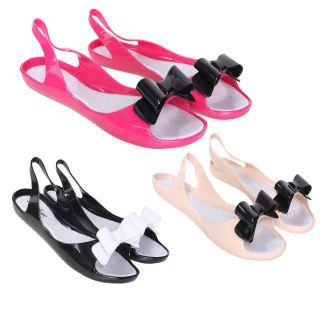   Flat Bow Rubber Jelly Slingback Summer Sandals Peep Toe UK 3 4 5 6 7 8
