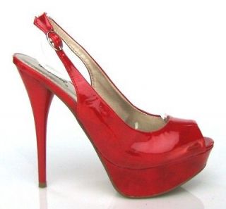qupid neutral 38 red patent slingback peeptoe pump one day