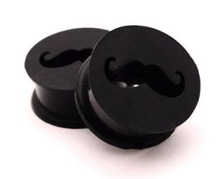 Pair of Black Silicone MUSTACHE Plugs set gauges tunnels CHOOSE SIZE
