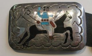 STUNNING Vintage BEN BEGAYE Navajo Inlay Conch Storyteller Belt Silver