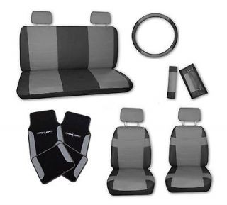 Superior Faux Leather Grey Blk Car Seat Covers Set w/ Grey Tattoo 