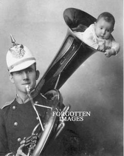 Newly listed BABY SITTING INSIDE A SOUSAPHONE 1890s PHOTOGRAPH
