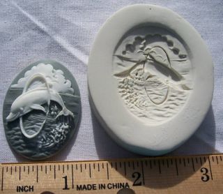 Dolphin Porpoise Cameo Hard Polymer Clay Mold 30x40mm Fish