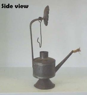 early 19th century oil burning tin lamp 