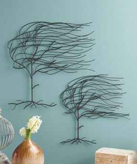 Set of 2 Whispering Willow Tree Metal Wall Art Hangings Blowing in the 