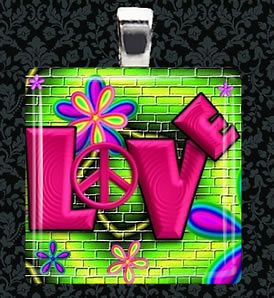   Sign Pink Love Glass Altered Art Tile Charm Necklace Pendant GT027