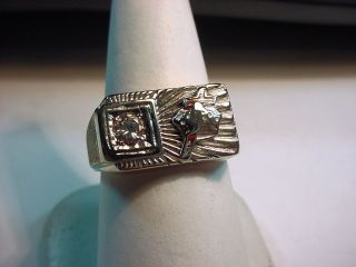 10K YELLOW AND WHITE GOLD.32ct DIAMOND SHRINERS ROSICRUCIAN RING 10.3 