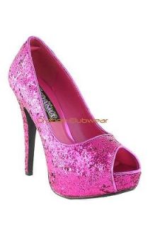 PLEASER Hot Pink Glitter Peep Toe Stiletto High Heel Dressy Party 