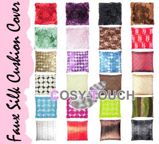 Faux Silk Taffeta Cushion Cover Floral Pintuck Embroidery Sequin Panel 