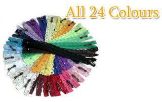 24PCs Lot of Zippers Supplies in 24 colors for Purse Bags Making 
